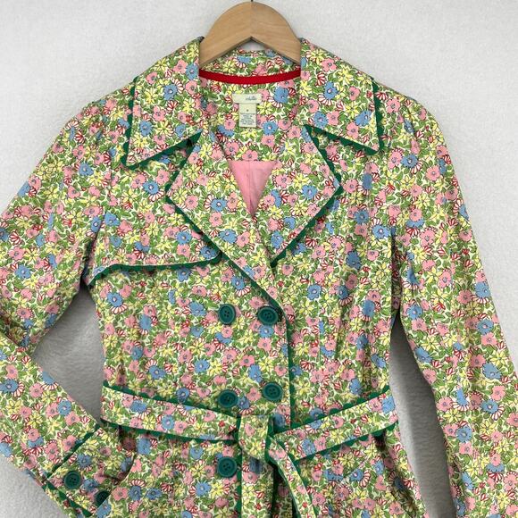 ODILLE Coat 6 ANTHROPOLOGIE Trench Rain Floral Double Breasted Belted Green - Picture 3 of 16